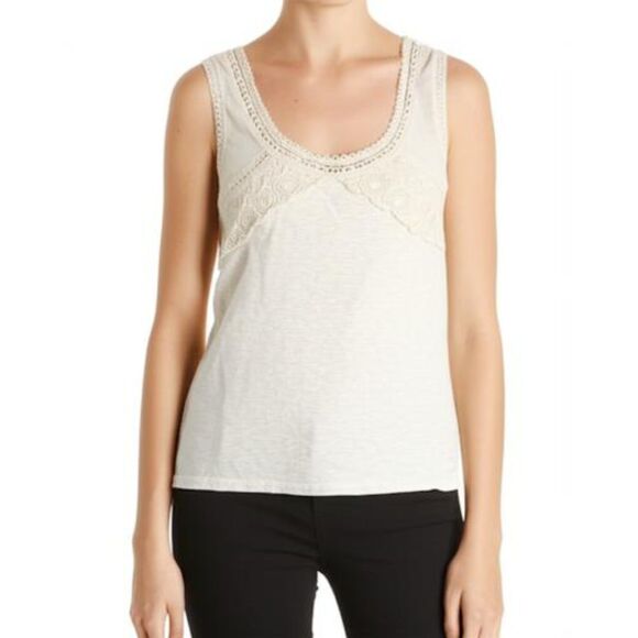 Adiva Heather Grey with Creamy Crochet Lace Trim Tank Top Round Neck Size Small - Picture 1 of 6